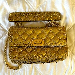 Valentino Garavani Gold leather Rockstud Glitter Shoulder/Crossbody bag